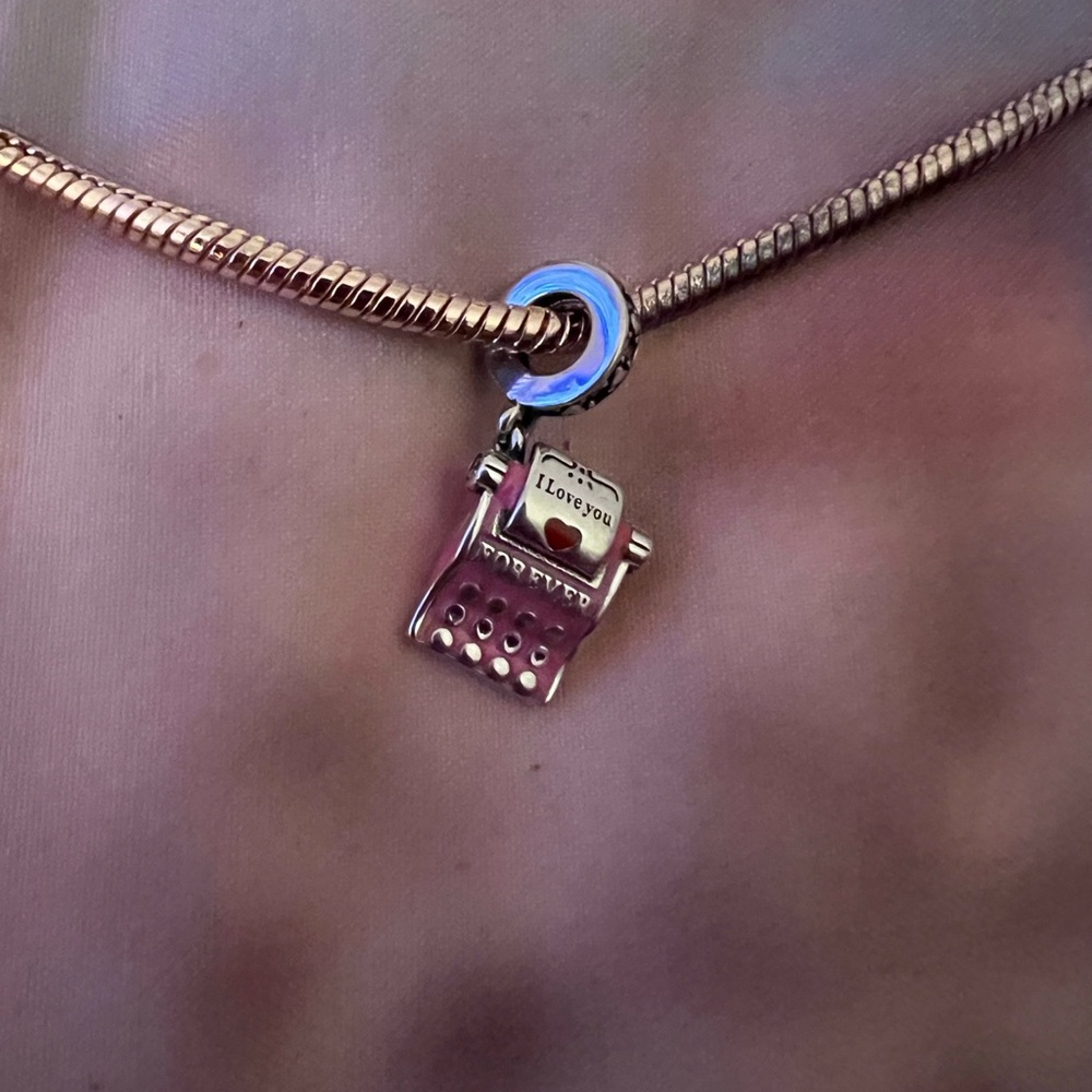 Silver & Pink Dangle Typewriter Charm "I love you forever" & "You Are My… - Picture 3 of 7